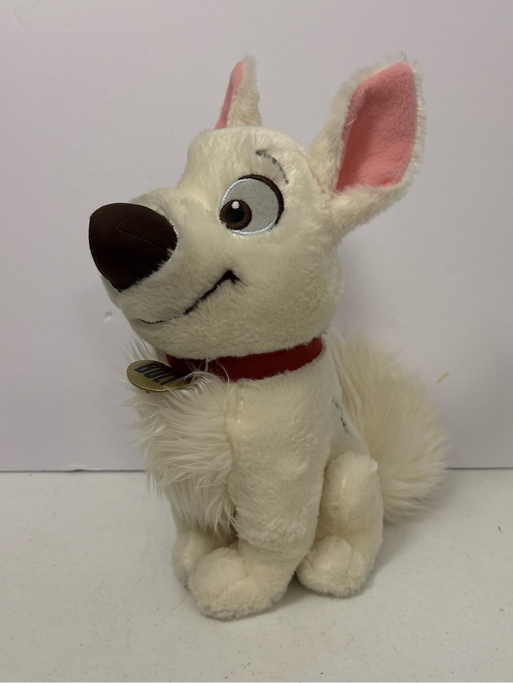 Disney Parks BOLT Plush White Dog Red Collar Fluffy Tail